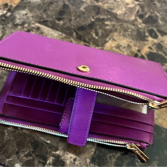 Michael Kors Vibrant Purple Double Zip Wristlet Clutch - Picture 3 of 5